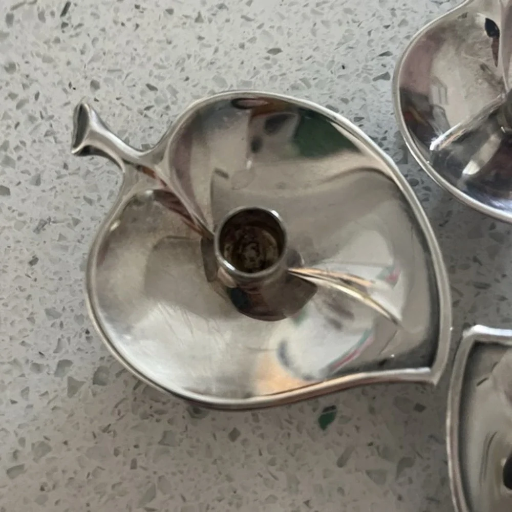 Vintage Prima HGP Denmark Silver Leaf Candle Holders Set of 3 Mid Century Modern